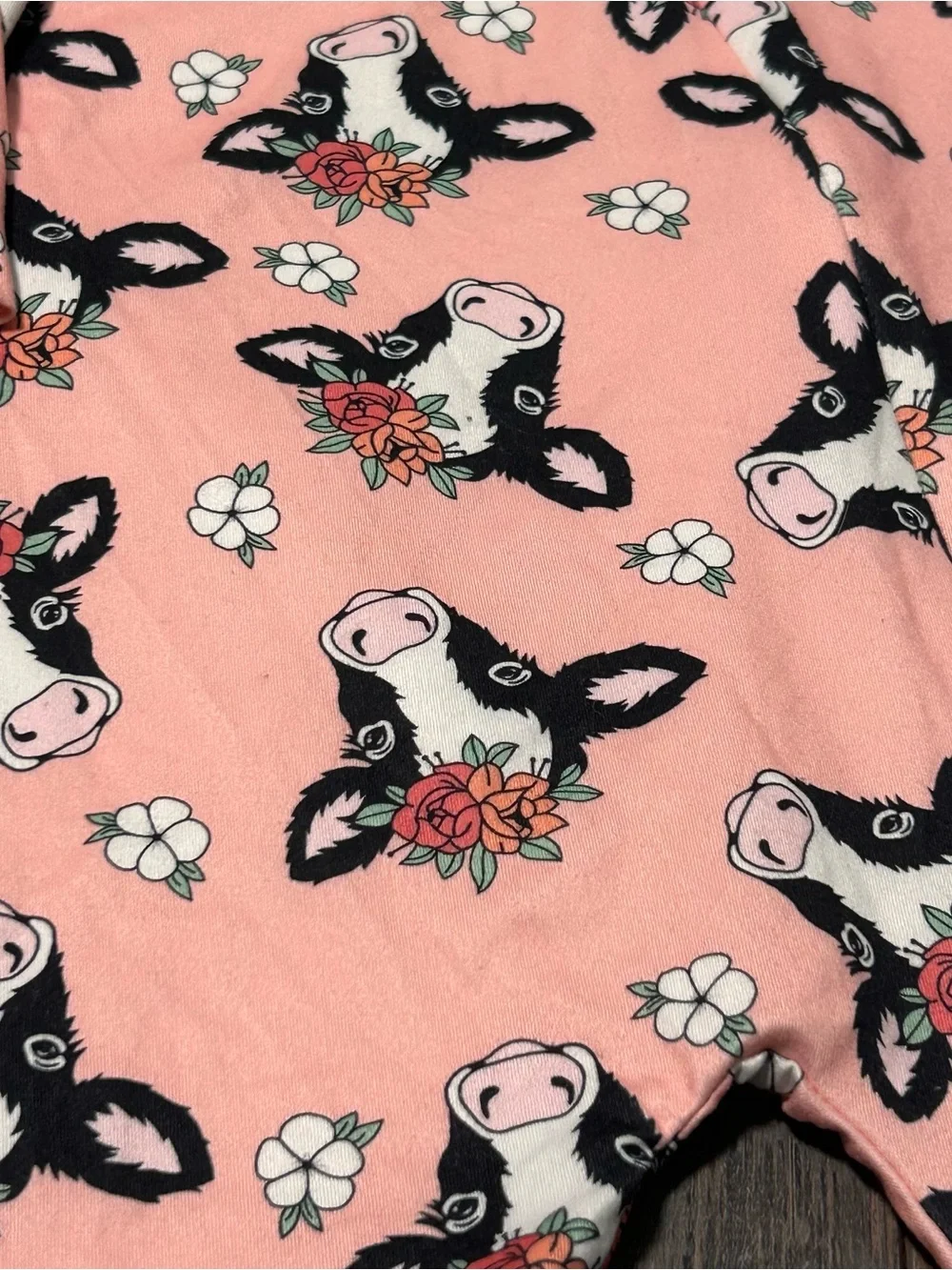 Twin Girls Unbranded 2 Piece Baby Pink Cow Print Zip One Piece Sleepers 6-9M